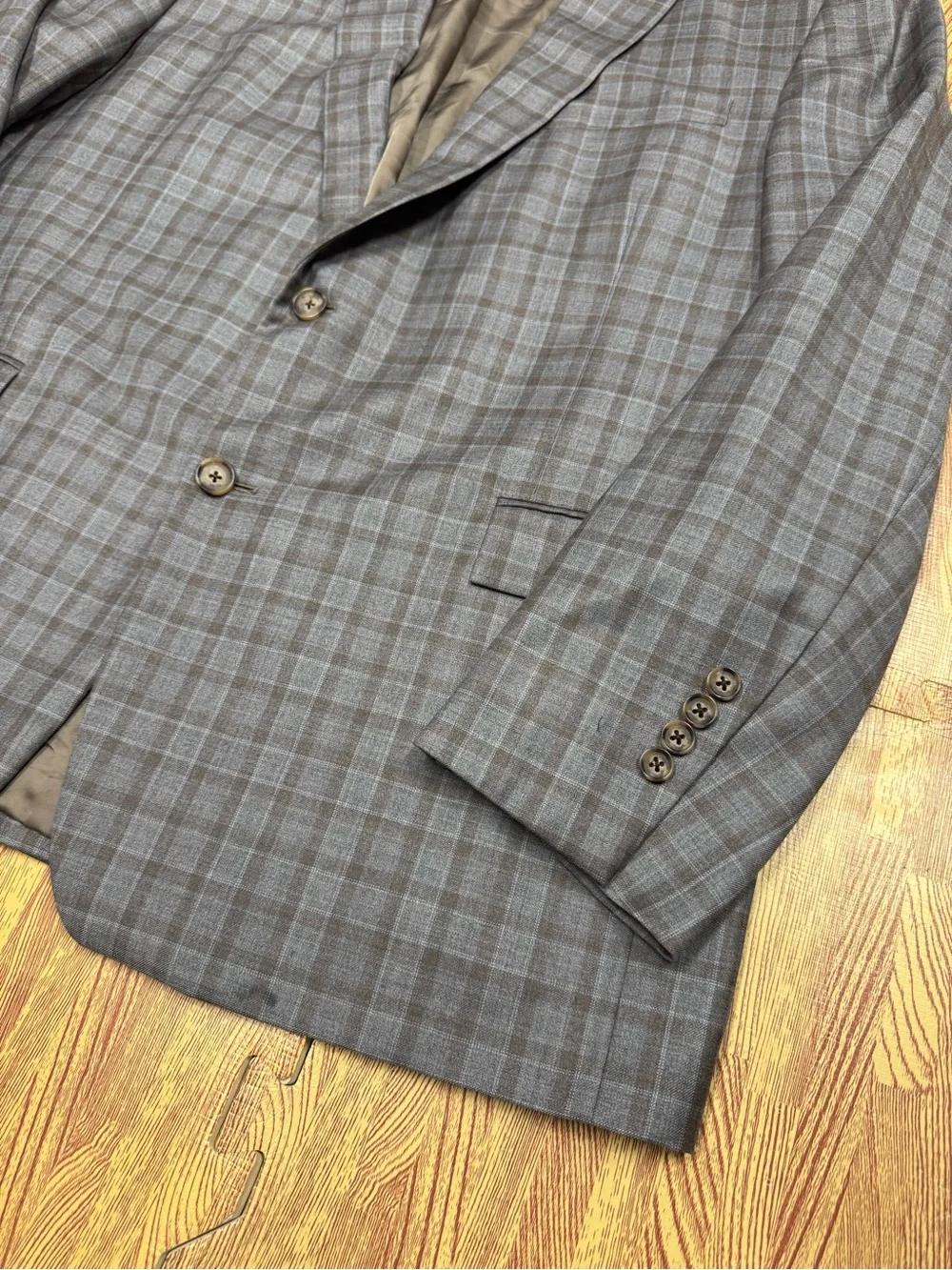 Brooks Brothers Regent Fit Italian Reda Wool Blazer Gray/Tan Plaid 46R Mens